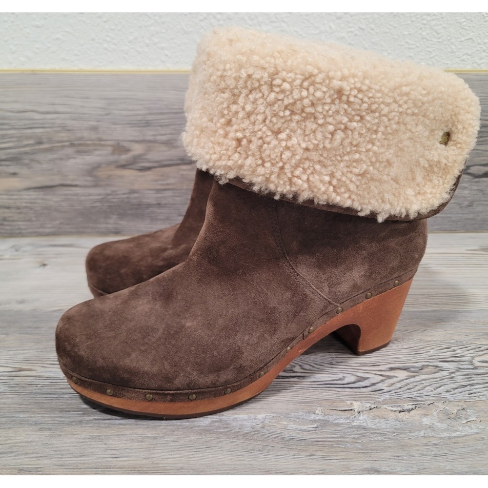 UGG Women's Brown Suede Boots with wooden heels studded detail size 9